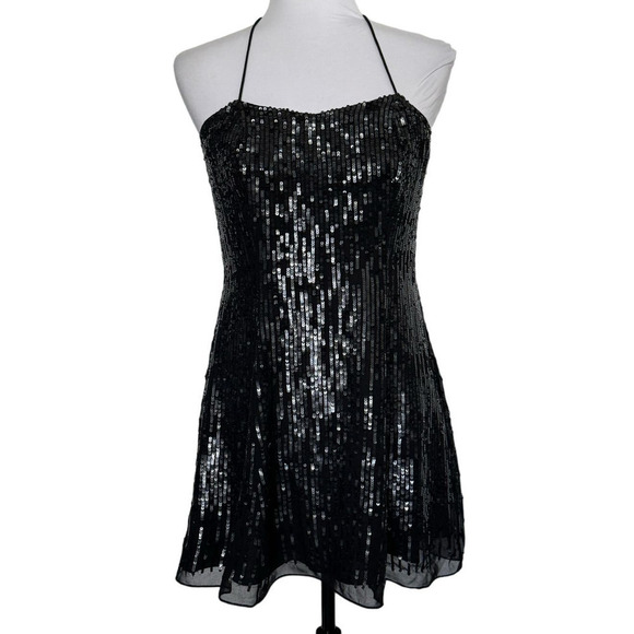 RAGA Dress‎ Black Sequin Whimsigoth Skater Cross Back Short Mini Size Small NEW - Picture 1 of 7